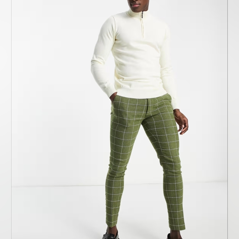 ASOS Design Green Checkered Dress Pants